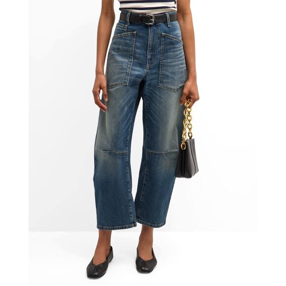 Nili Lotan Shon Cropped Jeans Classic Wash Curved Silhouette Five Pocket Size 28 - Picture 1 of 7